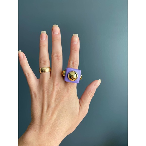 purple/gold y2k chunky square ring, 8 - Picture 2 of 5